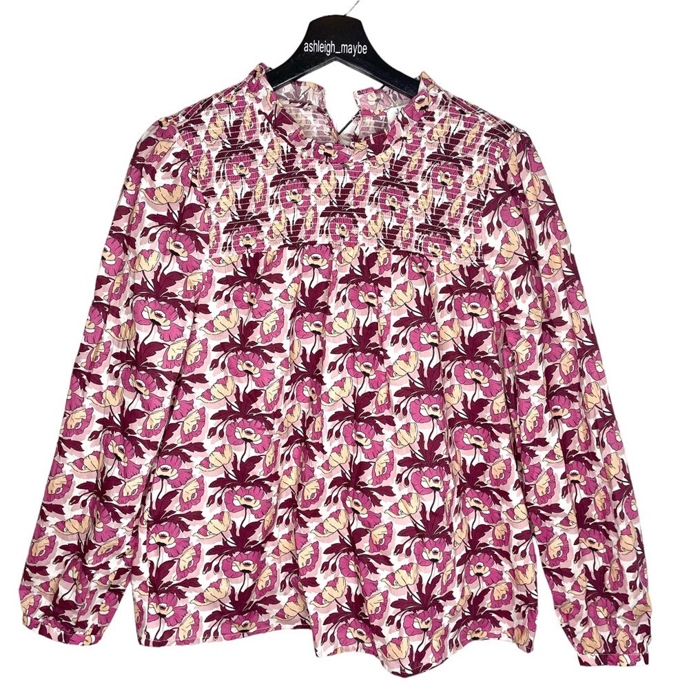 J. Crew | Liberty Fabric Smocked Button Back Long Sleeve Top Size Medium